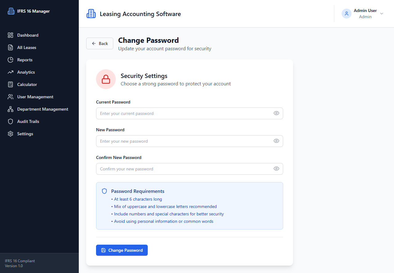 Change Password page screenshot