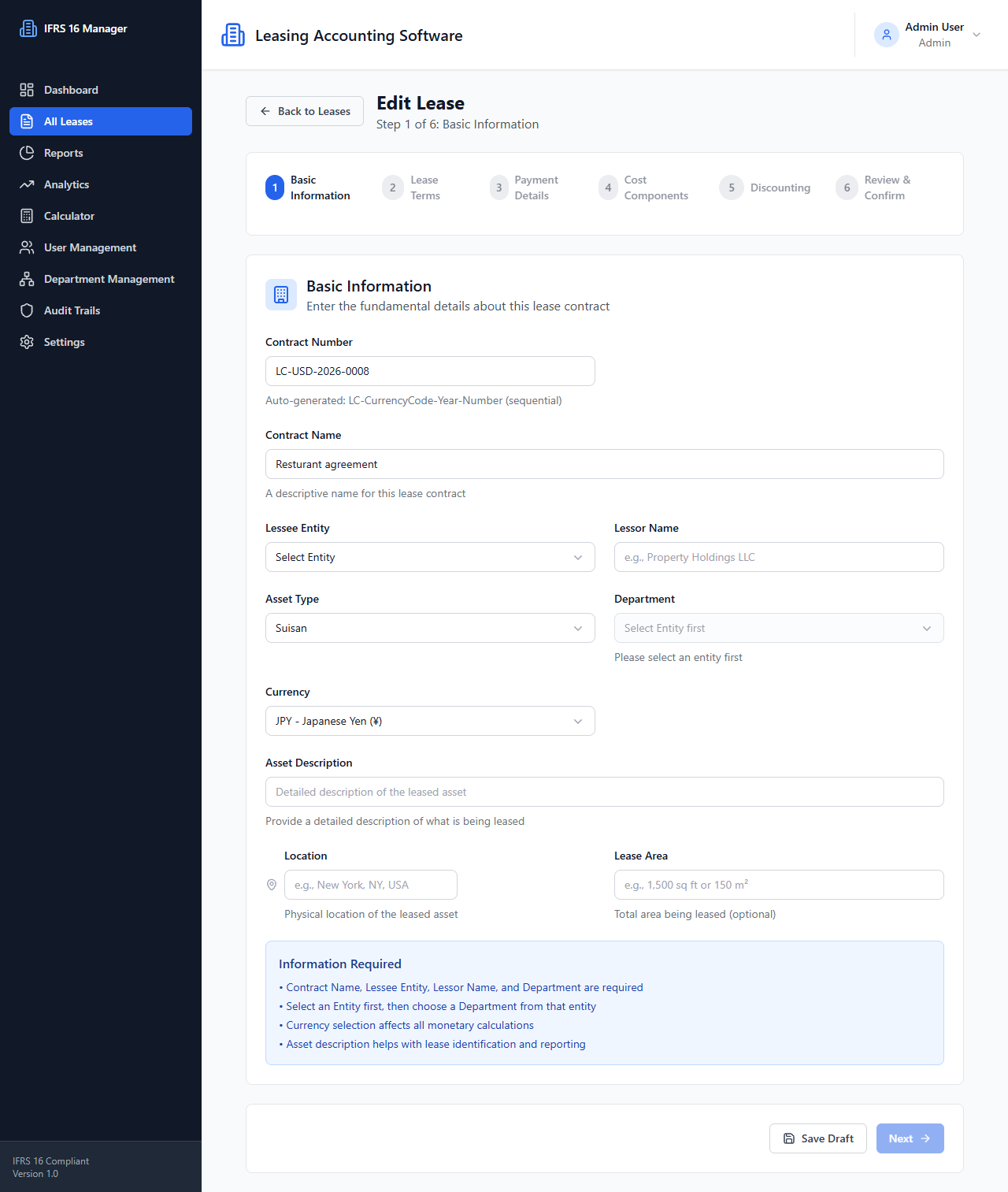 Edit Lease page screenshot