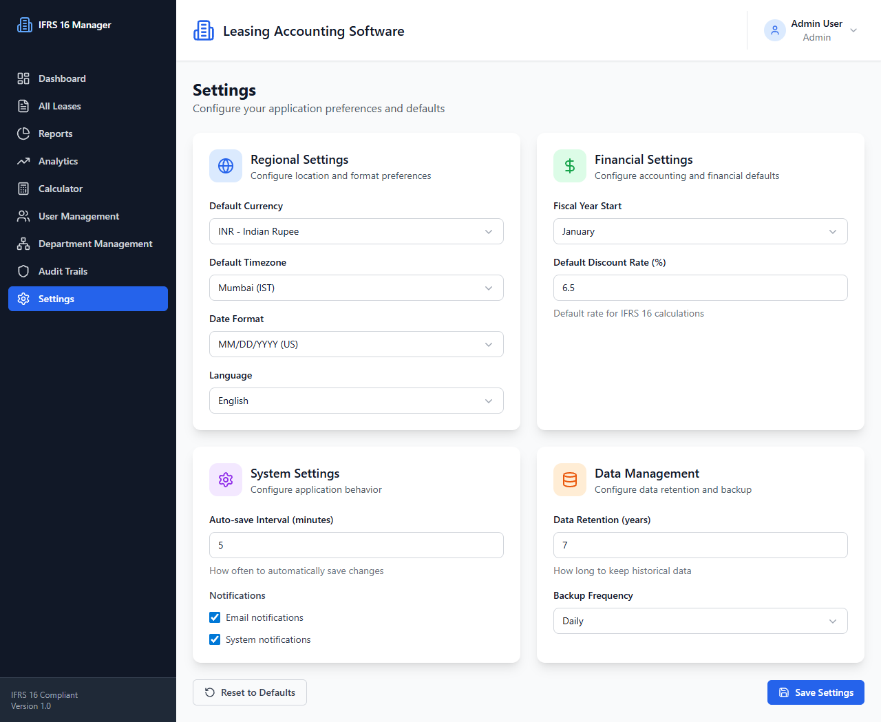 Settings page screenshot